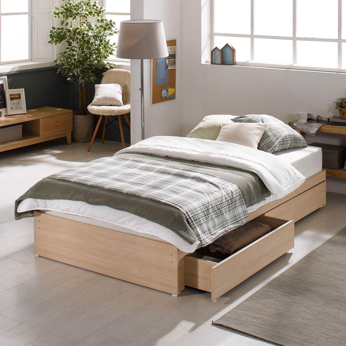 Mẫu giường 1m4 x 2m hộp gỗ công nghiệp có ngăn kéo tiện lợi
